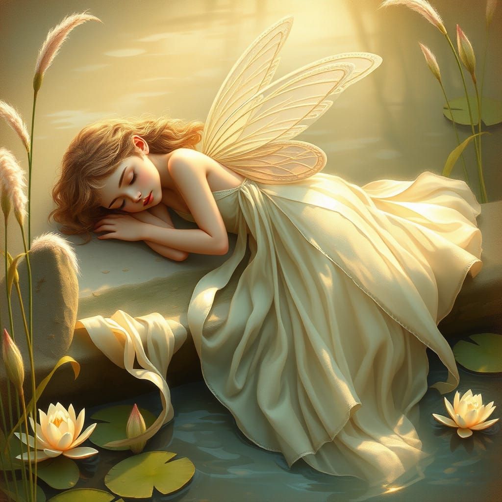 Ethereal Fairy Basks in Riverbank Serenity