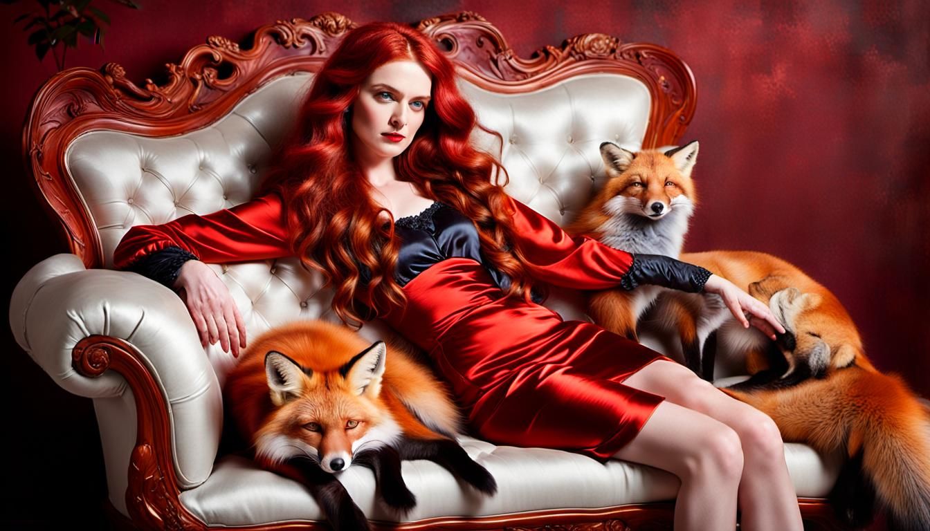 Woman with Fox in Hypermaximalist Fantasy Style