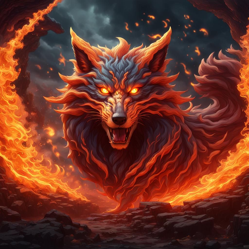 Fiery Nine-Tailed Fox: Fantasy Concept Art
