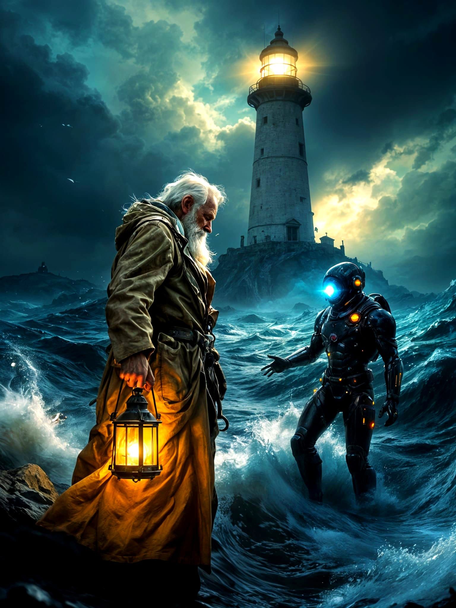 Lighthouse Keeper Meets Submersible Pilot in Stormy Seas