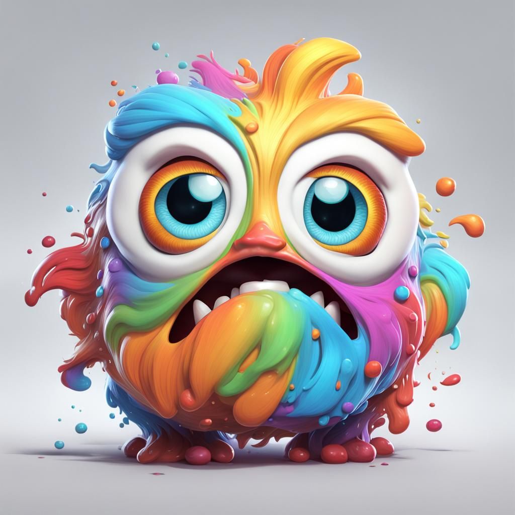 Panicked Cartoon Creature Portrait in Hyperdetailed Style