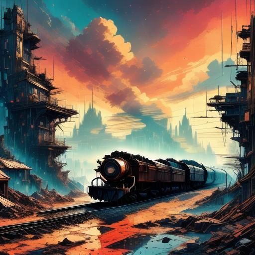 Dieselpunk Locomotive in Desert Wasteland Warzone