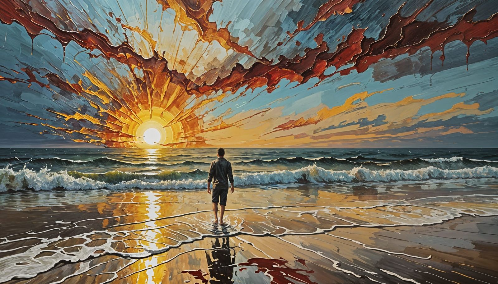 Surreal Palette Knife Beach at Sunrise