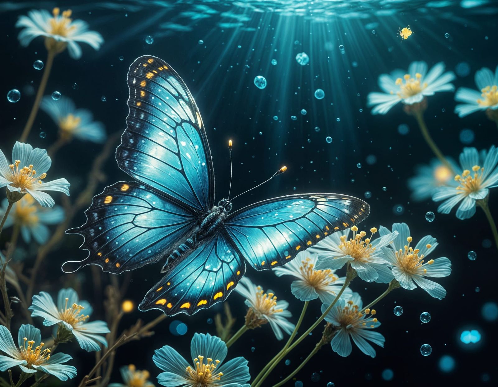 Bioluminescent Butterfly in the Deep Ocean