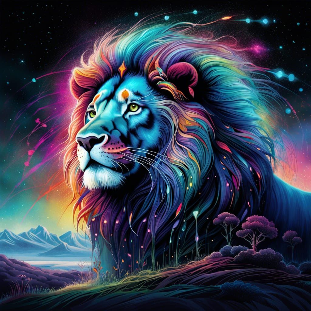 Bioluminescent Cloud Lion: Psychedelic Visionary Art