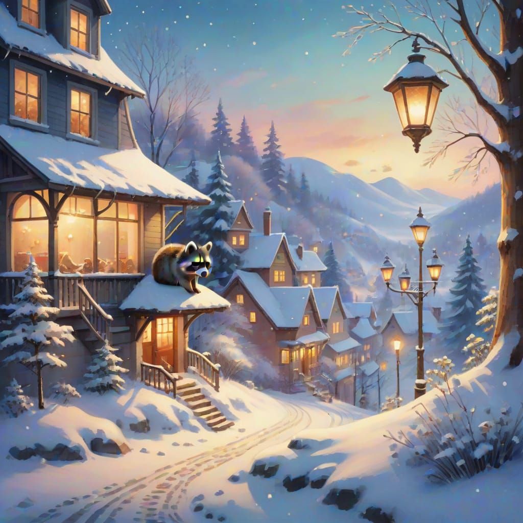 Whimsical Winter Scene in Soft Watercolor