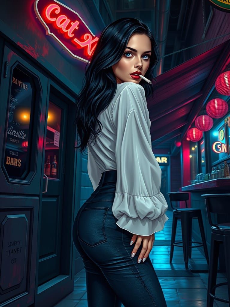 Hyperrealistic Femme Fatale at Midnight
