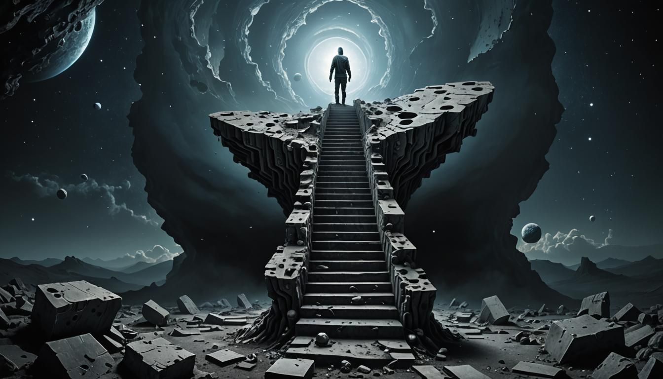 Surreal Humanoid Statue in Space, Optical Illusion