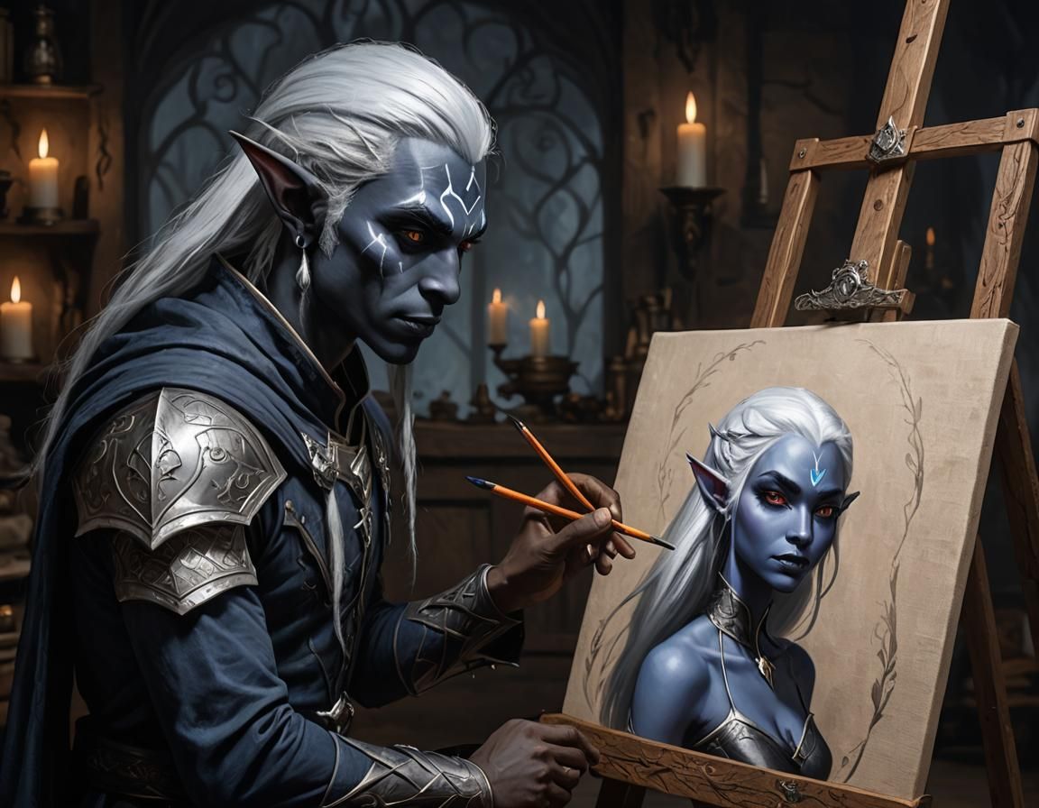 Drow Elf Portrait on Canvas