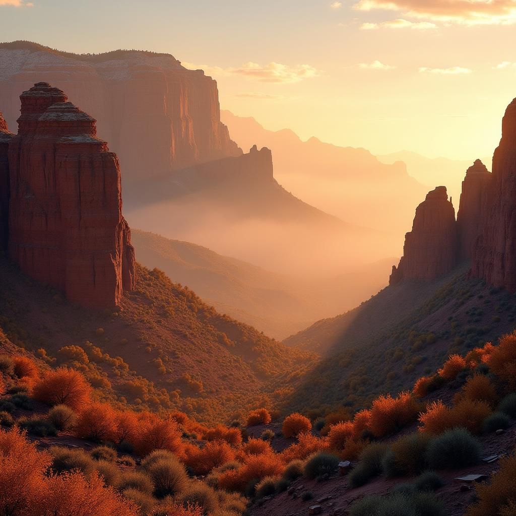 Arizona Mountain Range at Dawn in Tiffany Style