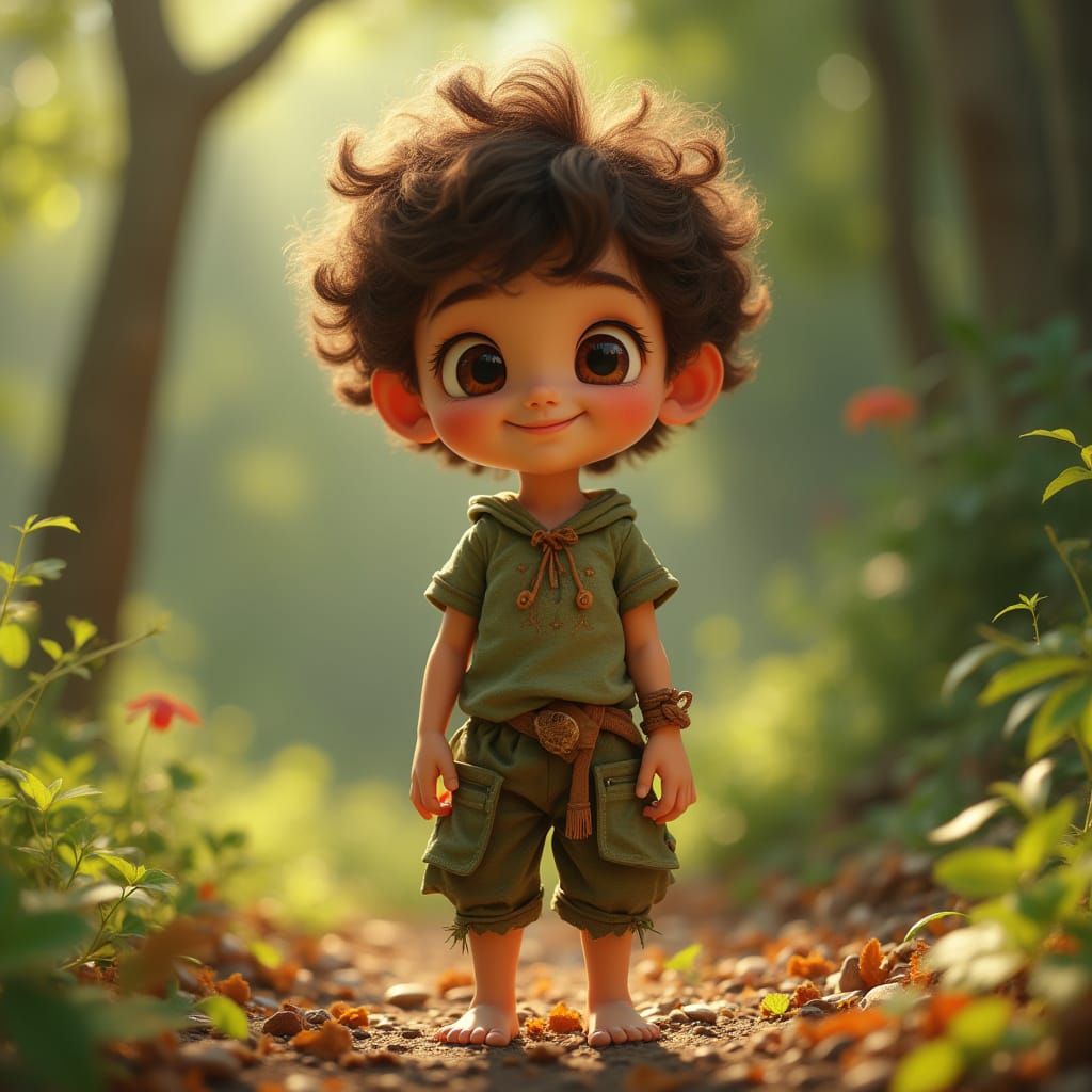 Charming Young Boy in Whimsical Leafy Attire