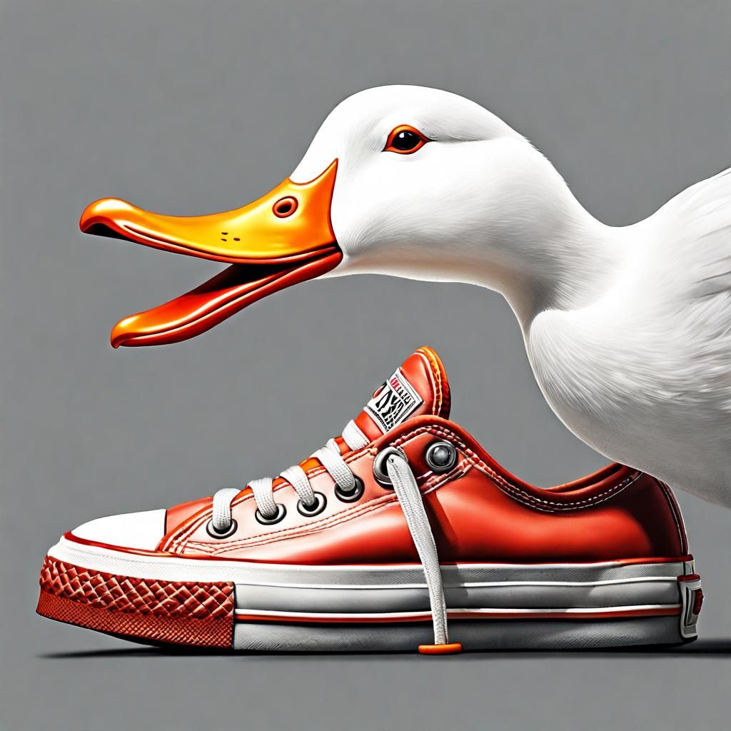 Duckling in Sneaker: Hyperrealistic Cartoon Still Life