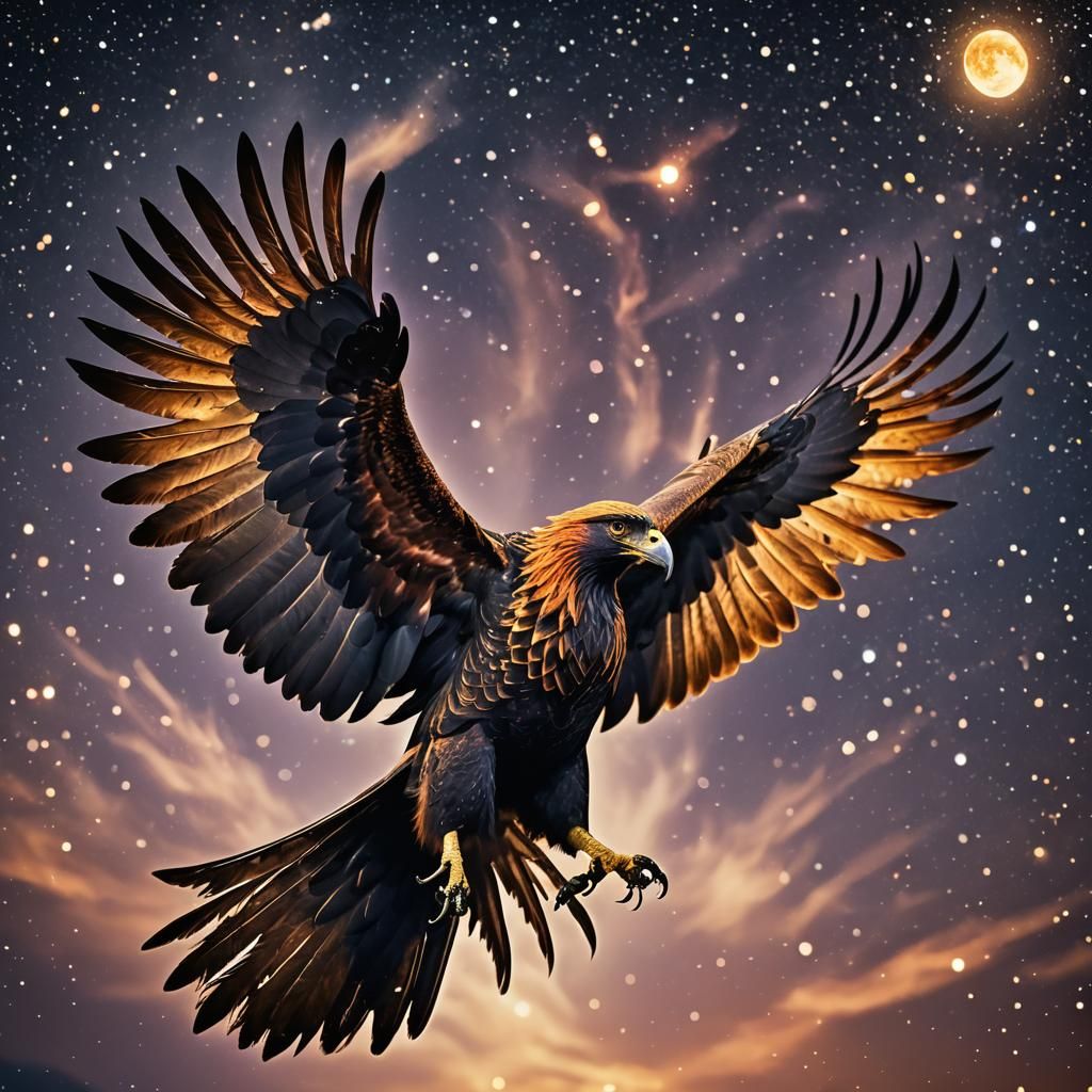 Majestic Phoenix in Starry Night Sky