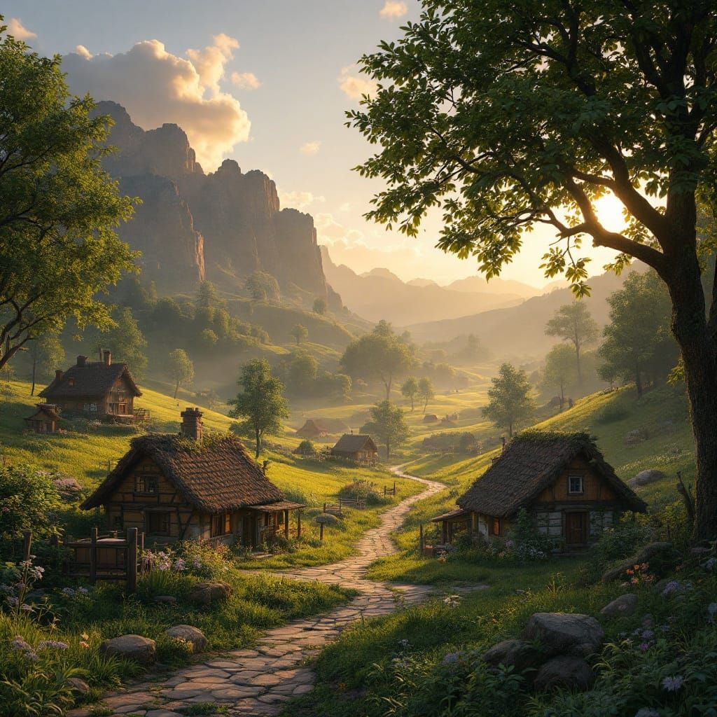 3D Pastoral Village at Sunrise in Unreal Engine