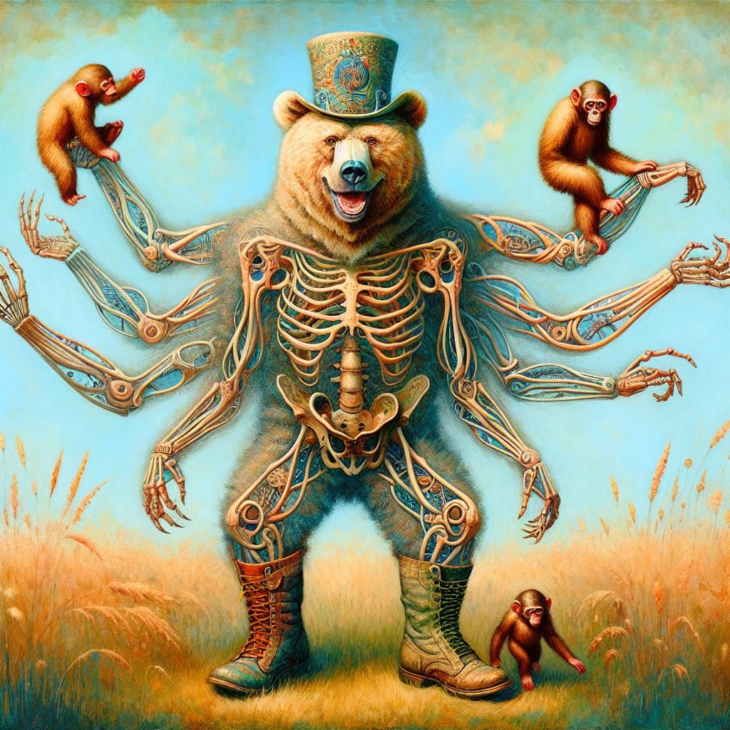 Surreal Bear-Like Creature with Four Arms and Glowing Skin i...