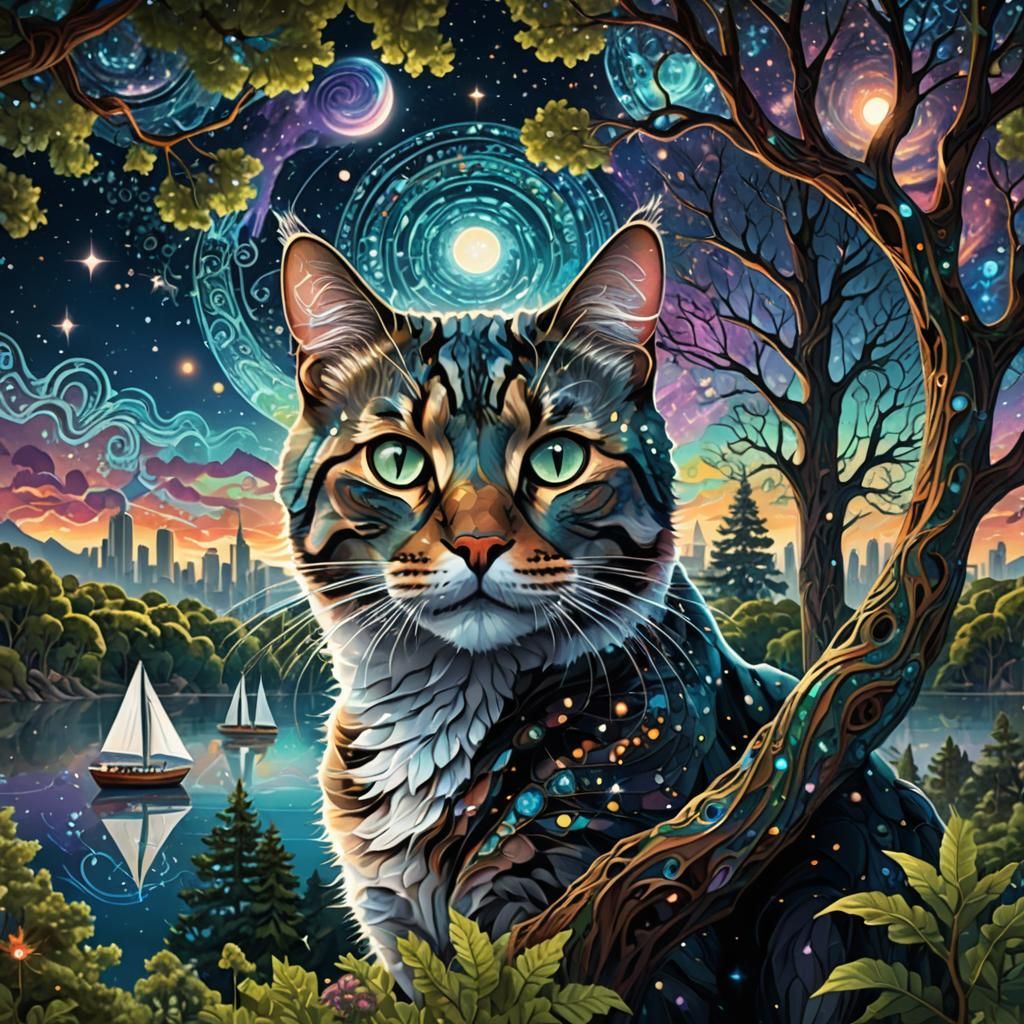 Feline Galaxy Dreamscape in Fractal Art Style