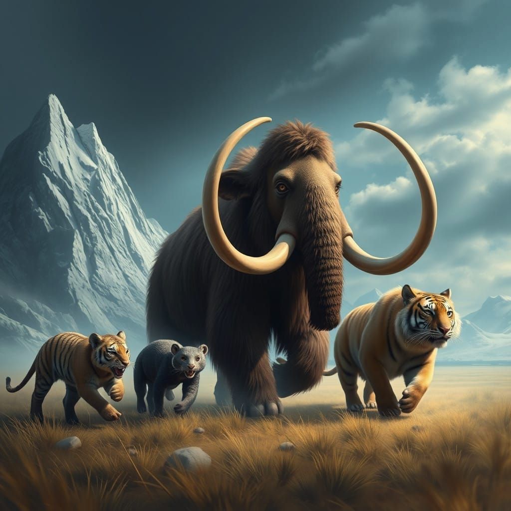 Prehistoric Creatures Flee the Ice Age in a Dramatic Landsca...