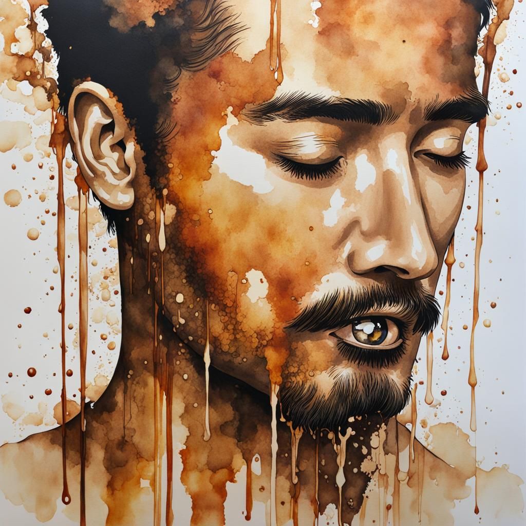 Tea Stain Portrait with Tarashikomi Technique
