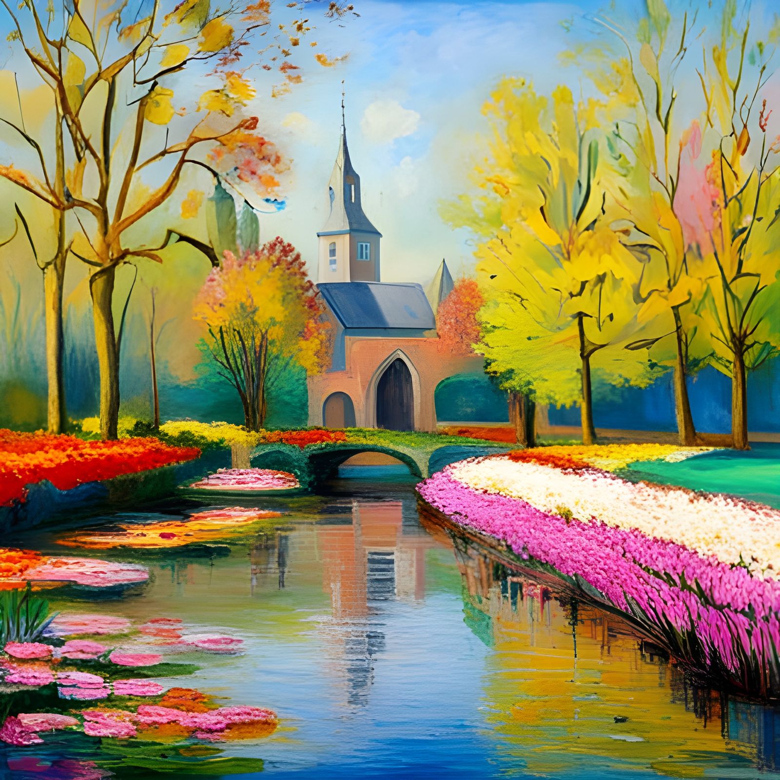 Keukenhof Gardens Impressionistic Painting