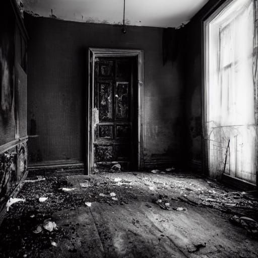 Gothic Fashion Model in a Haunting, Abandoned Mansion