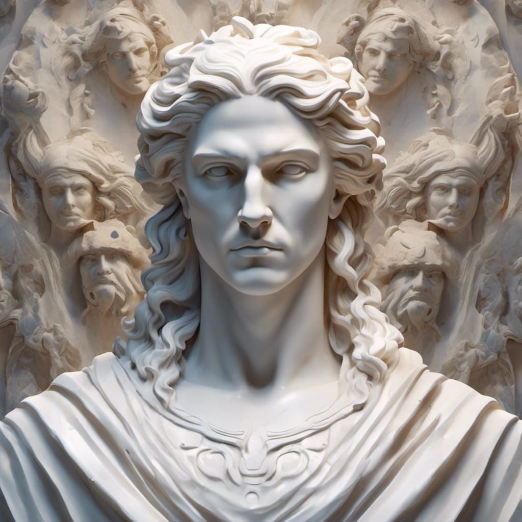 Greek Gods Marble Sculpture Exhibition in Hyperreal Style