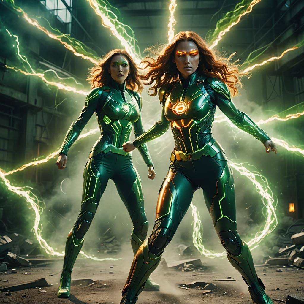 Radioactive Superheroine in Glowing Jumpsuit