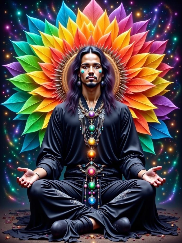 Mystical Man Meditates within a Radiant Lotus Flower