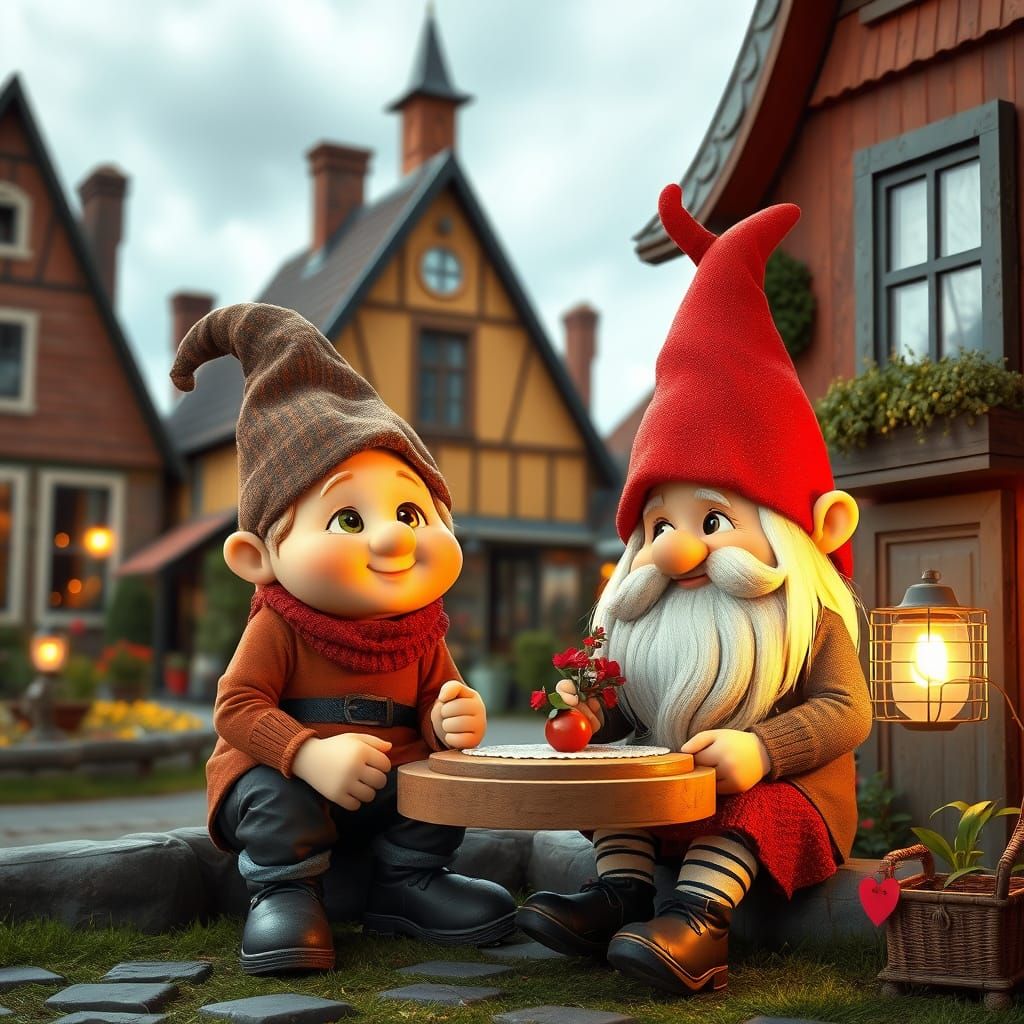 Whimsical Retro Blockbuster, movie, cute, romantic, gnome, village, Rien Poortvliet