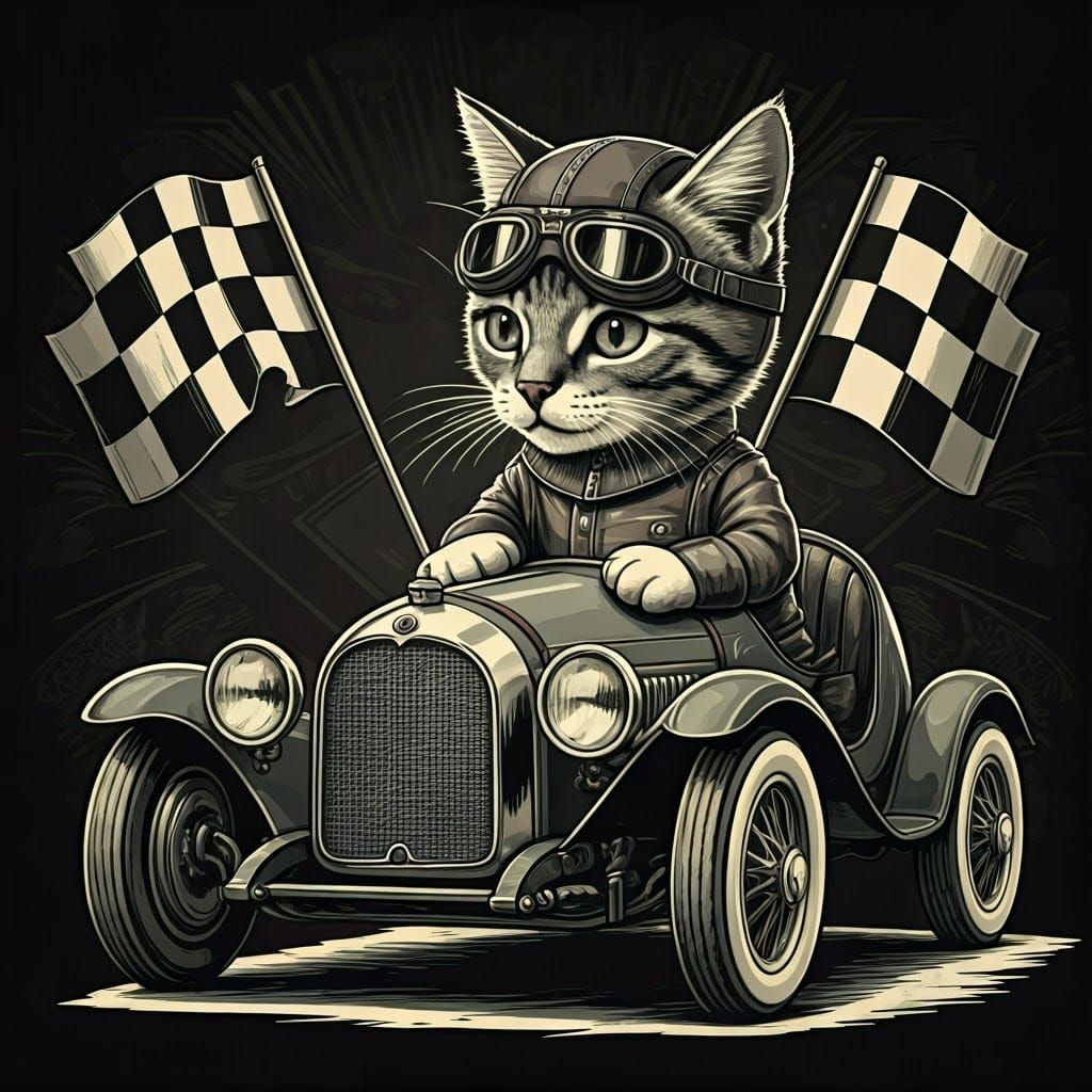 Style of Tenniel, a black and white drawing of a tabby kitte...