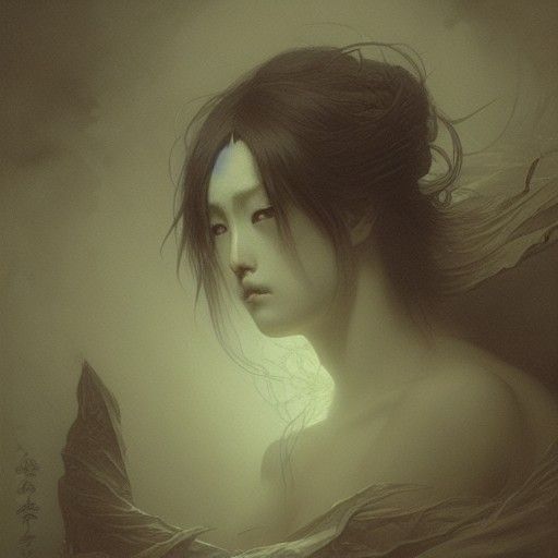 Elegant Woman in Style of Yoshitaka Amano