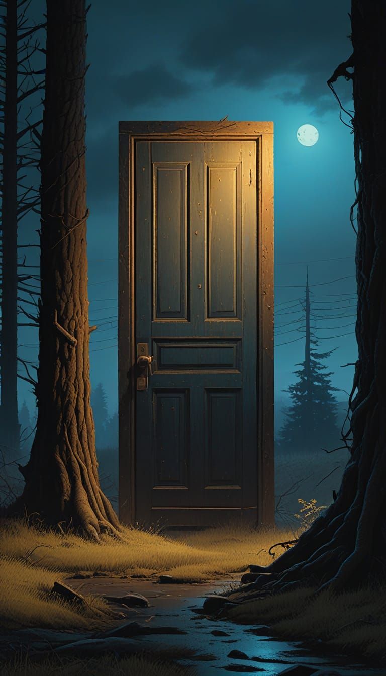 Weathered Door on a Stormy Night