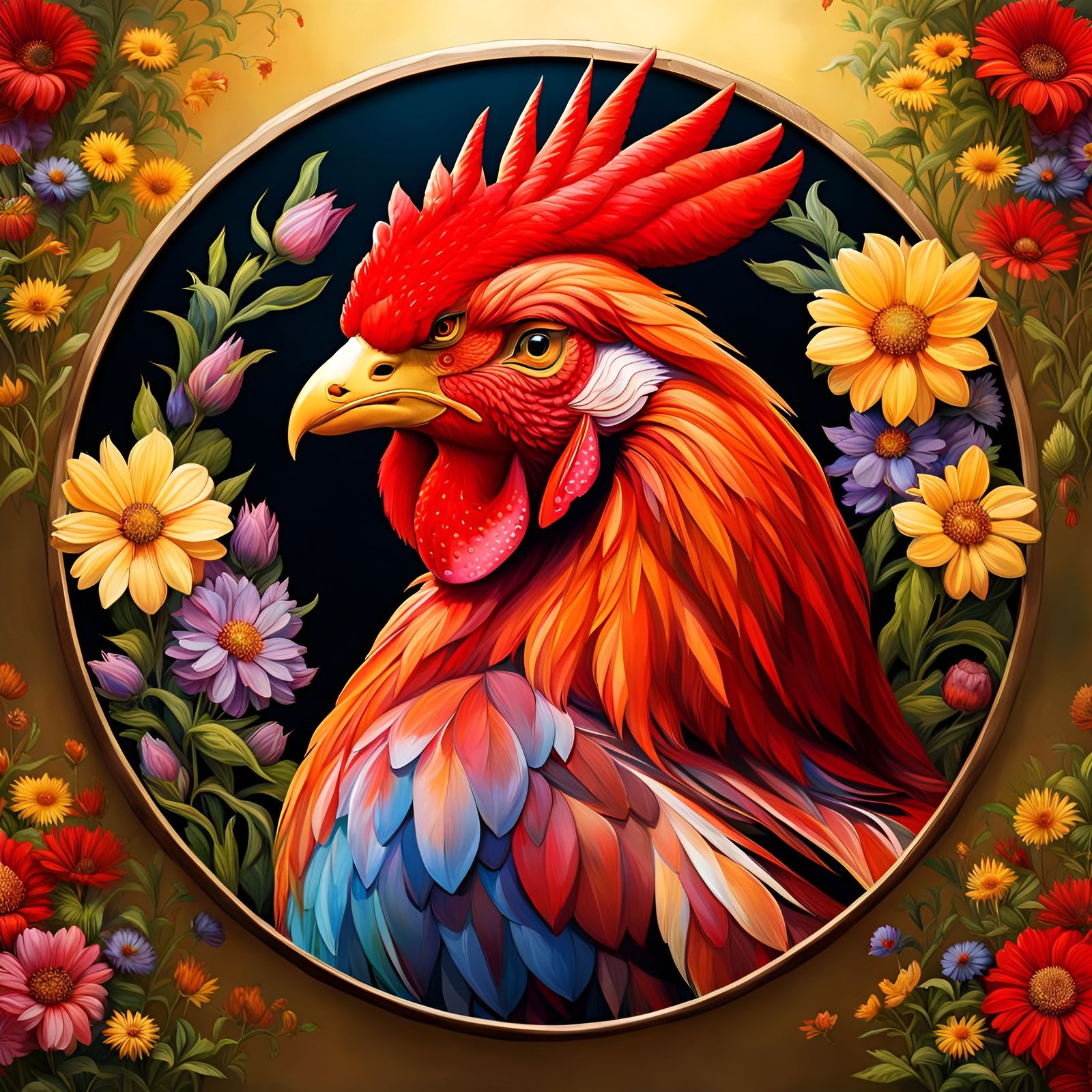 Colorful Rhode Island Red Hen Mascot in Oil Painting Style