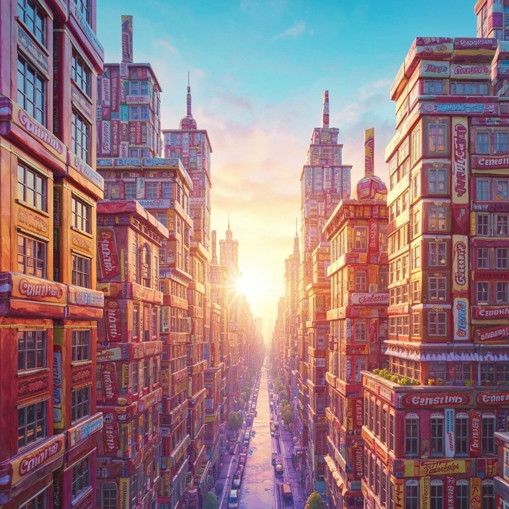 Candyland Cityscape at Sunrise