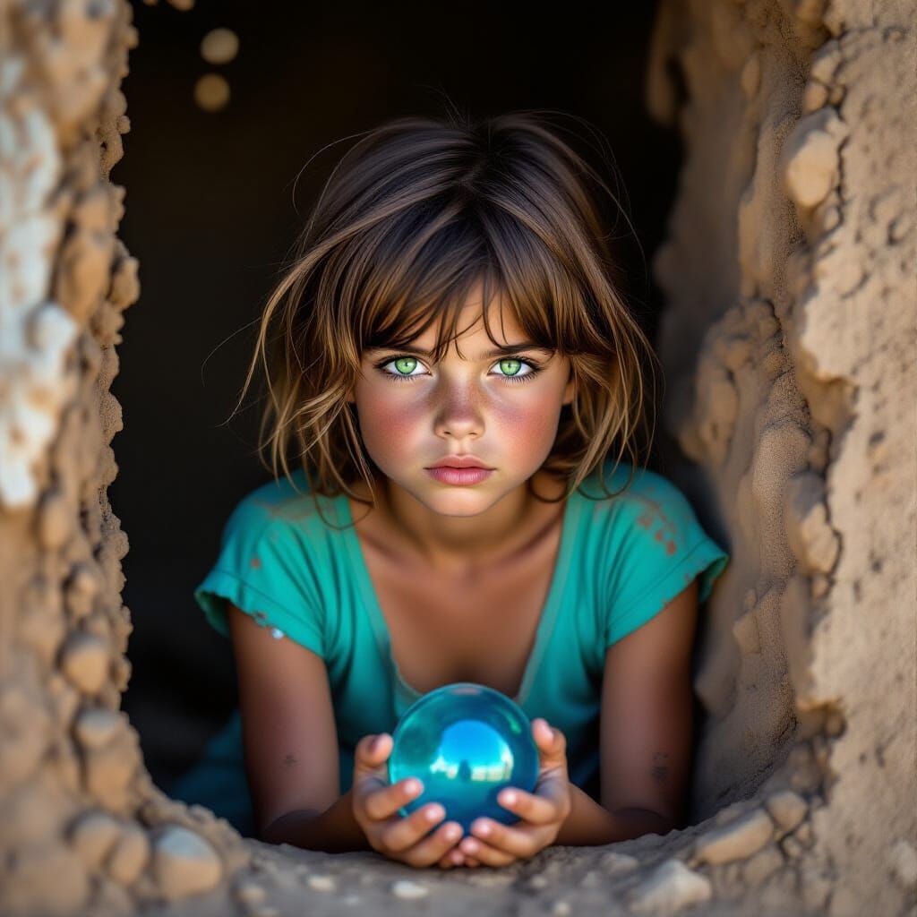 Photorealistic Portrait of a Girl with Glass Ball