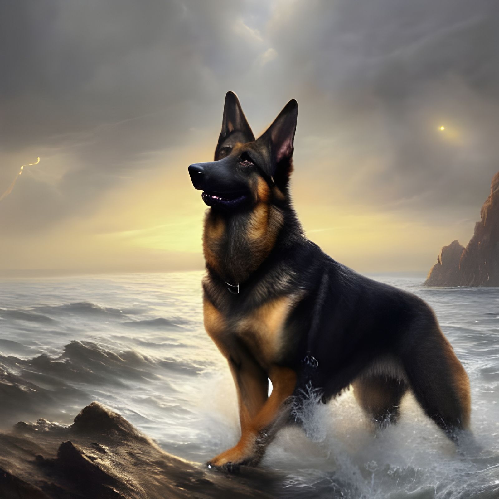 German Shepherd vs Cthulhu: Hyper-Detailed Oil Painting