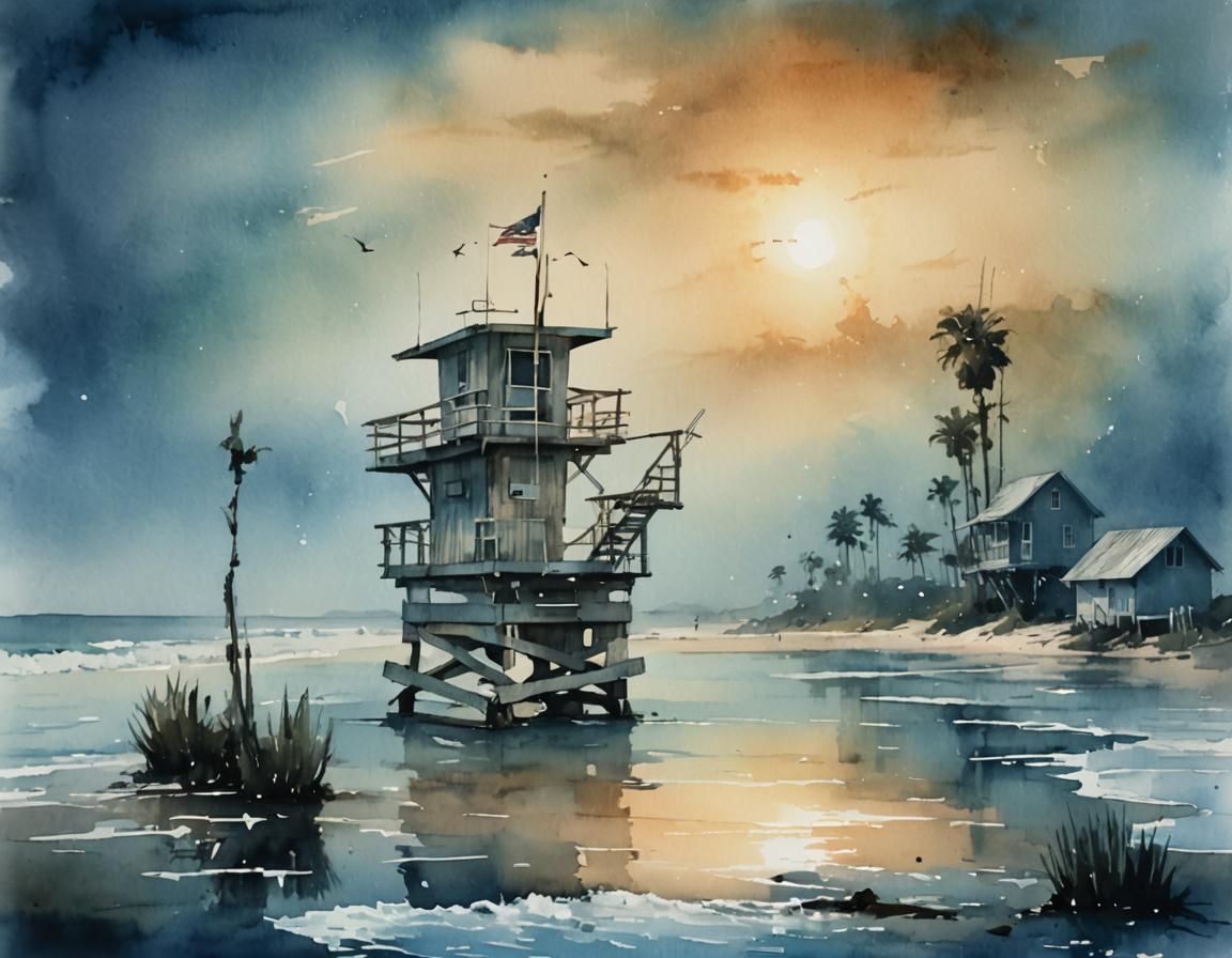 Weathered Lifeguard Tower at Golden Hour