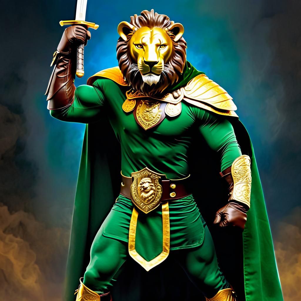 Hypermuscular Lion Warrior in Armor with Katana