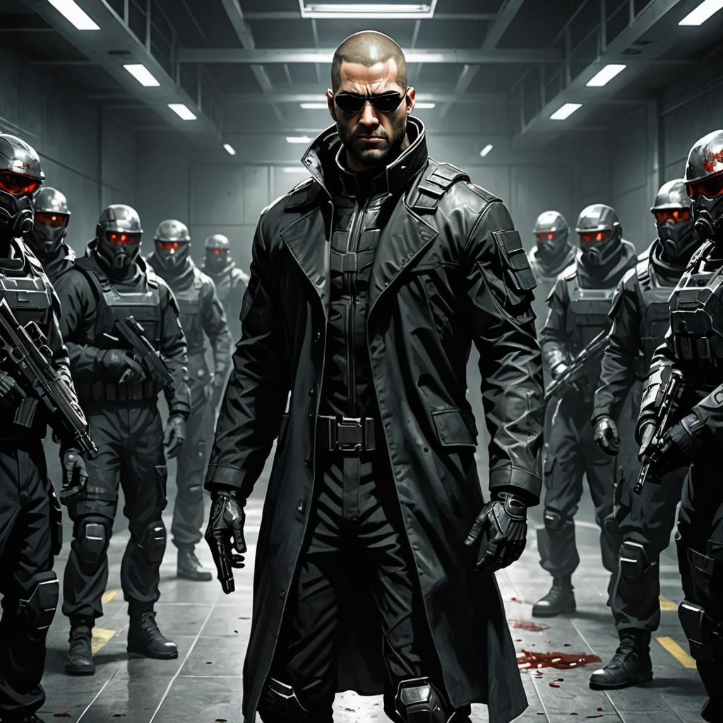 Intimidating Soldier in Research Facility