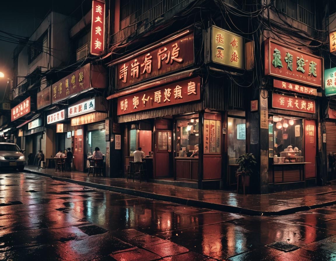 Chinese Restaurant Facade in Caracas: Photorealistic Night S...