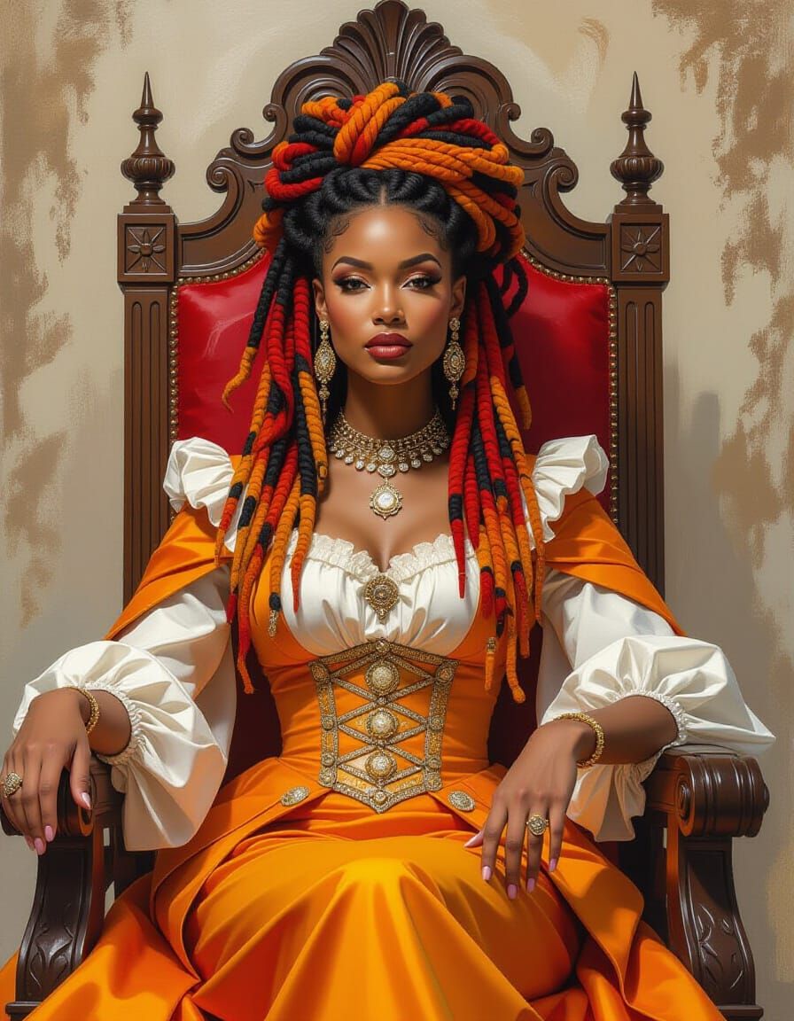 Stately Queen with Orange Dreadlocks as Painting