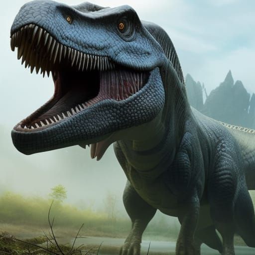 Muscular Dinosaur Pouncing: Hyperrealistic Detailed Portrait