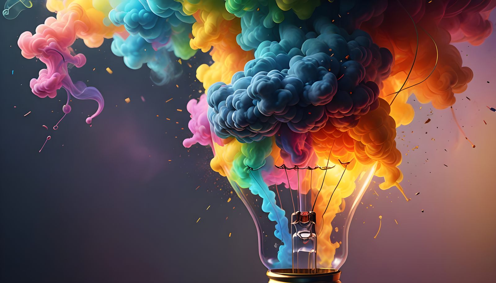 Lightbulb Bursting with Rainbow Smoke: Creativity Unleashed