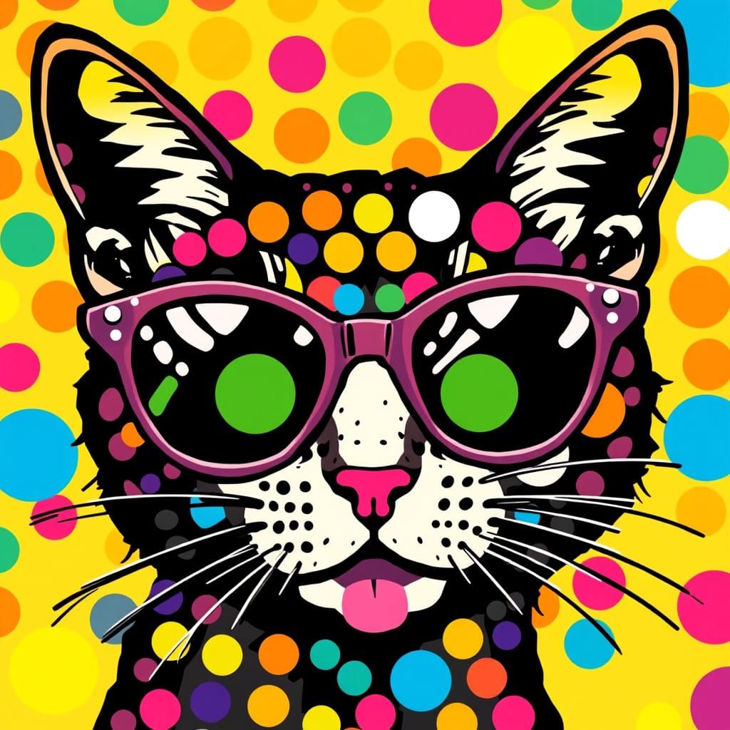 Polka Dot Pop Art Cat with Sunglasses