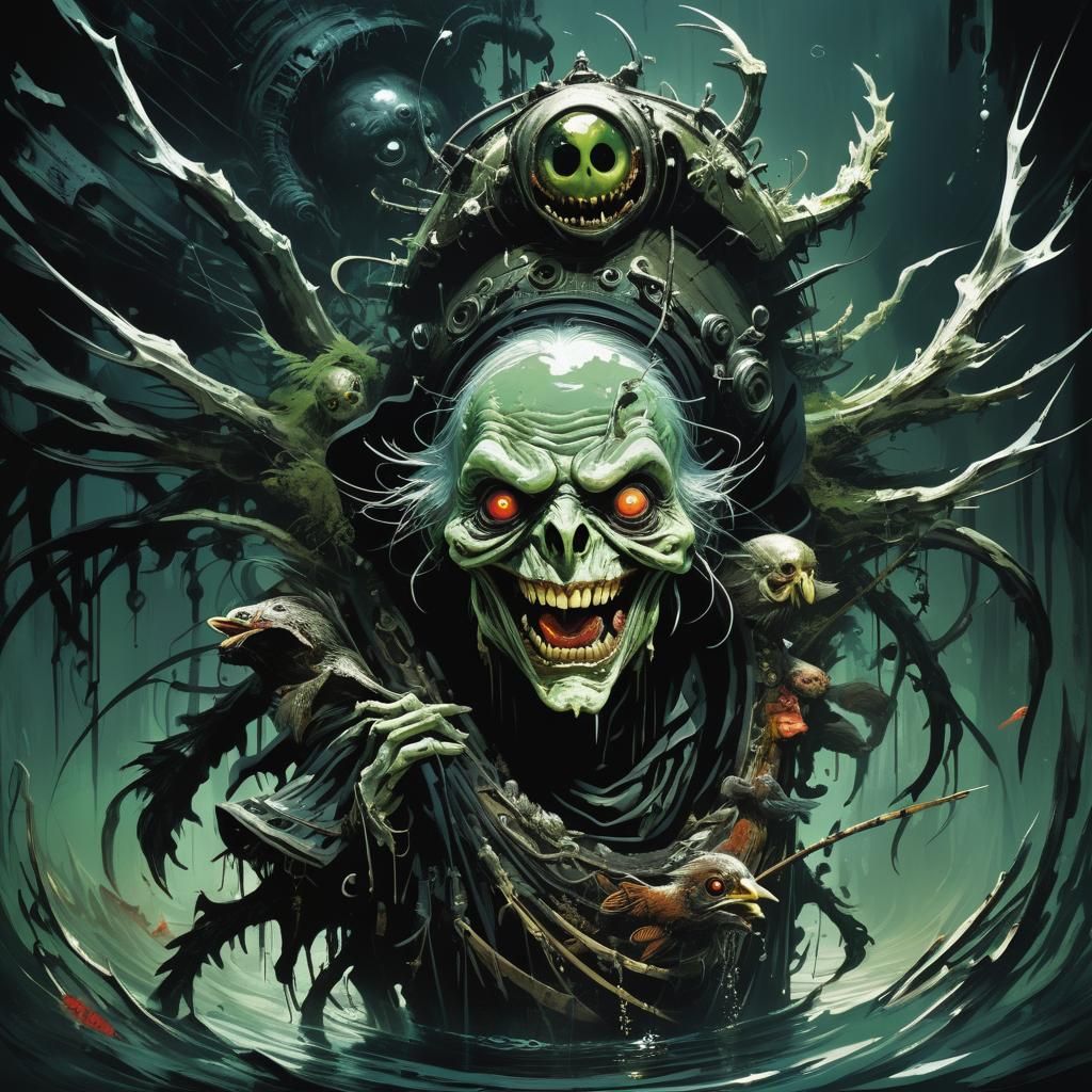 Sinister Baba Yaga in a Swamp, Dark Fantasy Art