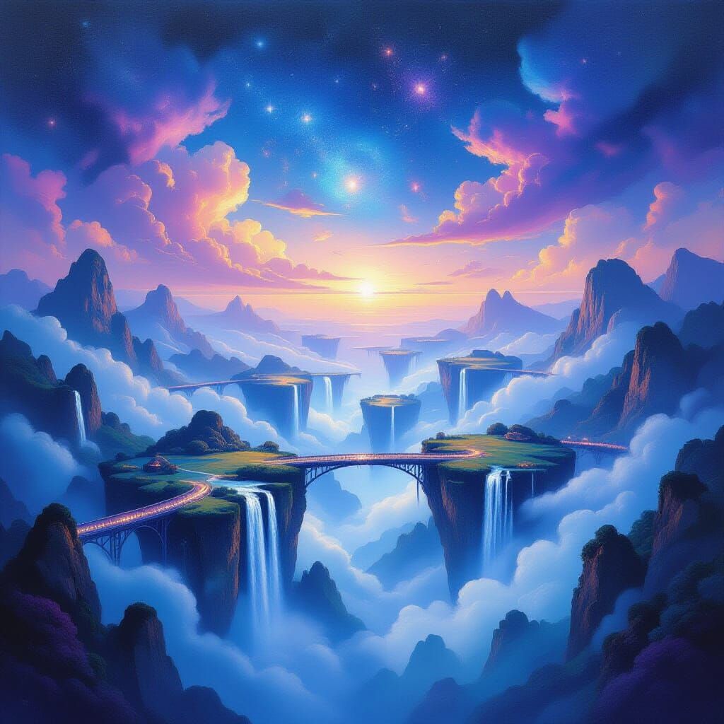 Surreal Floating Islands in Dreamlike Oil Painting Style
