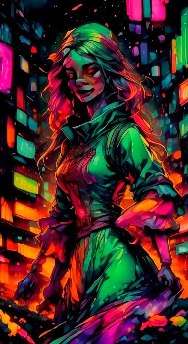 Surreal Birthday Party Ruins in Neon Cartoon Style