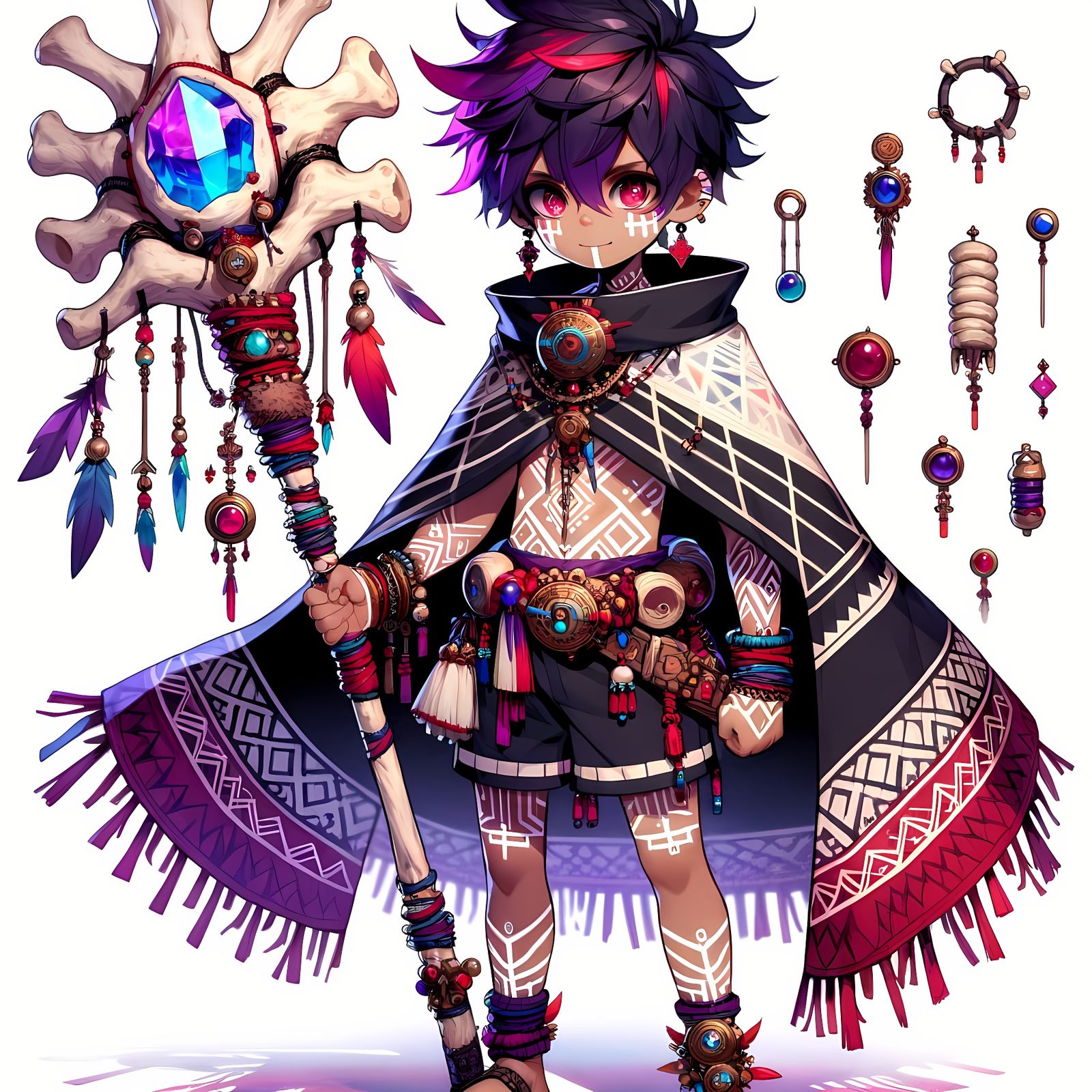 Young South Asian Shaman Boy in Vintage Manga Style