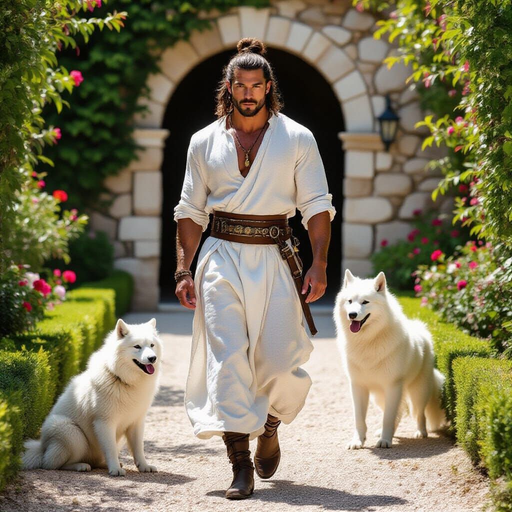 Seductive Man with Wolf in Fragonard Style