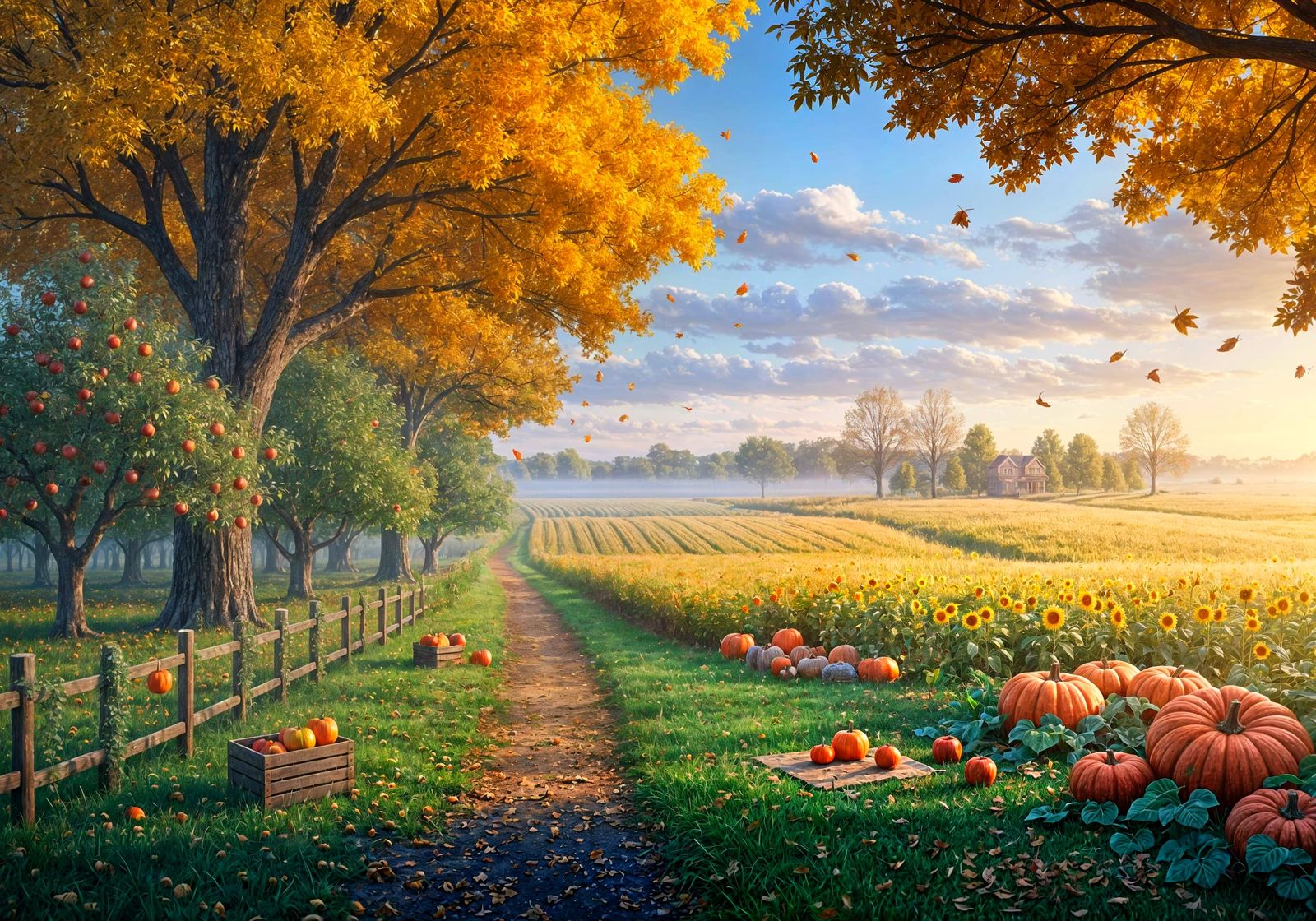 Autumn Countryside at Dawn in Cinematic Style