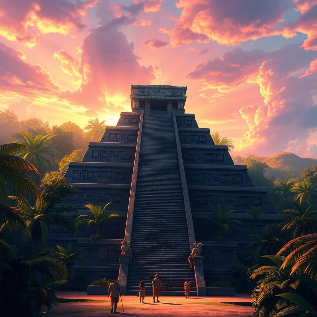 Majestic Mesoamerican Temple in Tropical Jungle